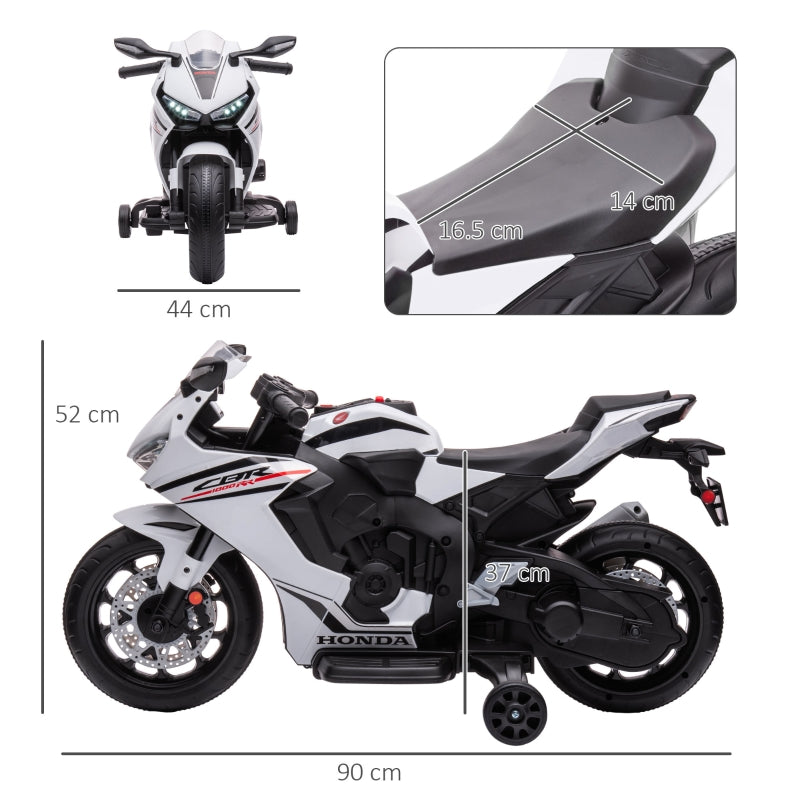 HOMCOM Electric Ride On Motorcycle with Headlights Music, 6V Battery Powered Kids Motorcycle Vehicle with Training Wheels, for 3-5 Years Old, White