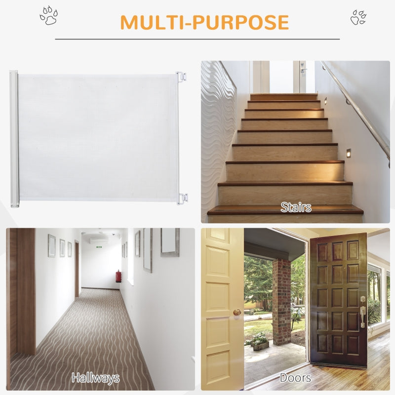 PawHut Retractable Stair Gate, 115 x 82.5 cm, White, Dog Pet Barrier for Doorway, Stair, Hallway