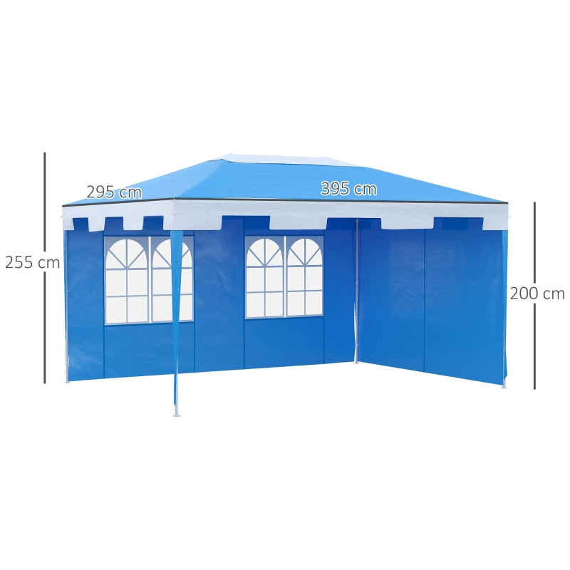 Outsunny 3 x 4 m Party Gazebo Marquee Garden Canopy Outdoor BBQ Tent Camping Patio Awning with 2 Sidewalls, Blue