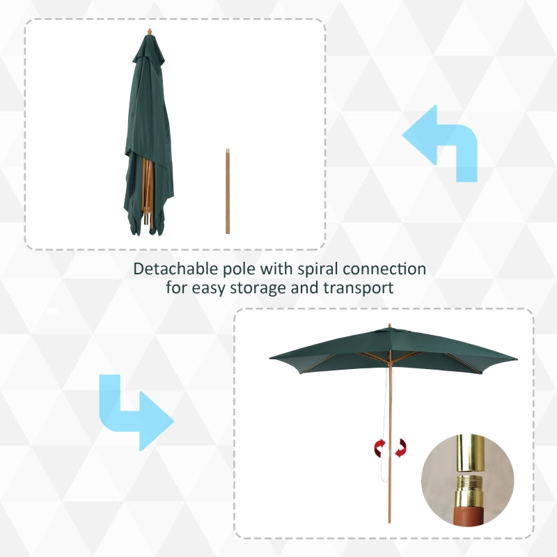 Outsunny 295L x 200W x 255Hcm Wooden Garden Patio Parasol Umbrella-Dark Green