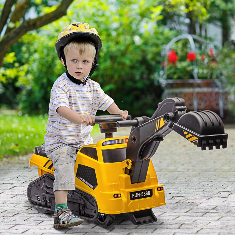 HOMCOM Ride on Tractor, 3 in 1 Ride on Excavator, Bulldozer, Road Roller, Pretend Play Construction No Power Truck with Music, for 18-48 Months - Yellow