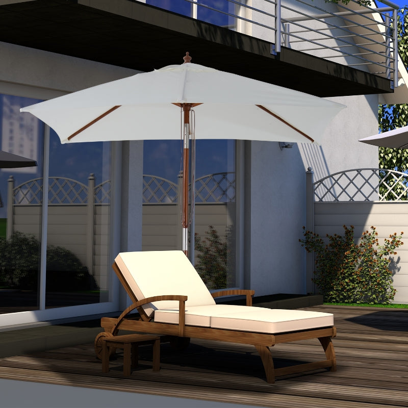 Outsunny 2m x 1.5m Patio Garden Parasol Sun Umbrella Sunshade Canopy Outdoor Backyard Furniture Fir Wooden Pole 6 Ribs Tilt Mechanism -  Cream White