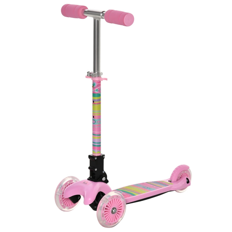 HOMCOM Scooter for Kids Toddler Foldable Kick Scooter with 3 Wheel Adjustable Height Flashing Wheels for Boys and Girls 3-8 Years Pink