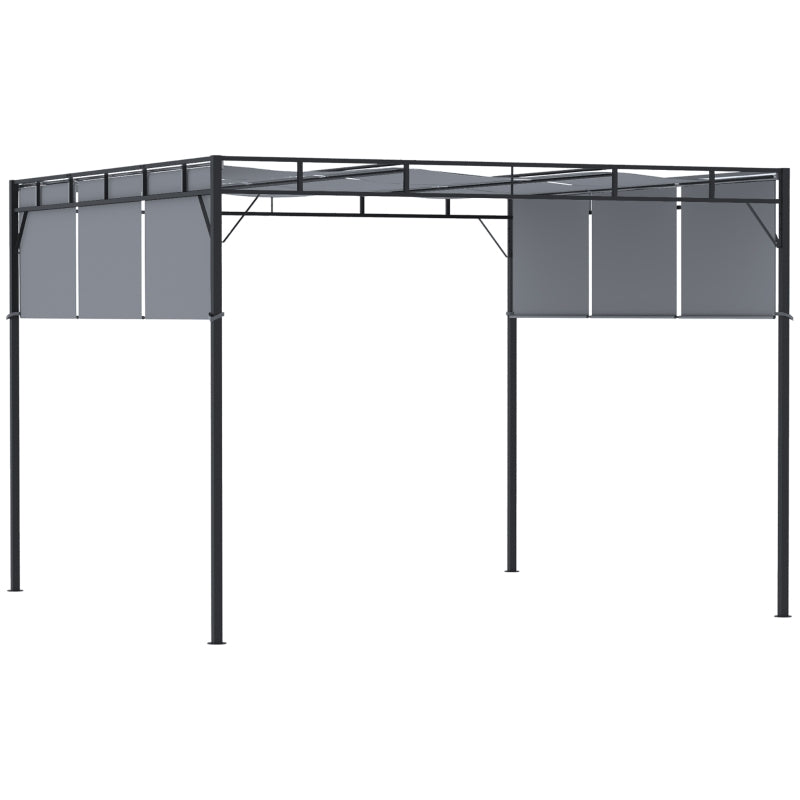 Outsunny 3 x 3(m) Steel Pergola Gazebo Garden Shelter with Retractable Roof Canopy for Outdoor, Patio, Dark Grey