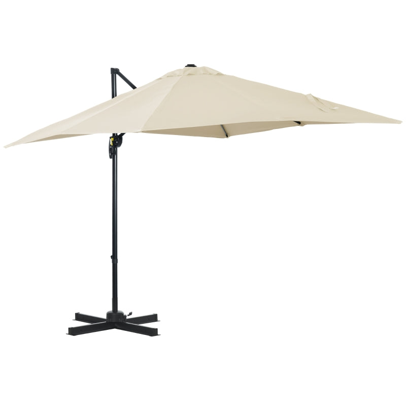 Outsunny 2.5 x 2.5m Patio Offset Parasol Umbrella Cantilever Hanging Aluminium Sun Shade Canopy Shelter 360° Rotation w/Crank Handle, Cream White