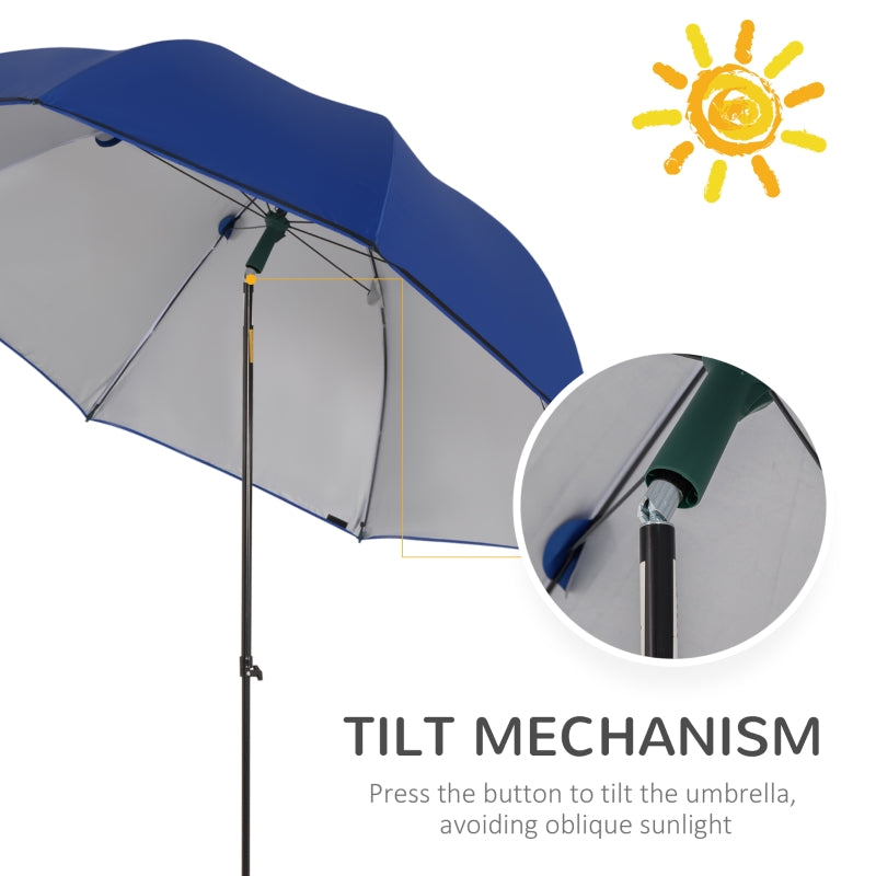 Outsunny 2m Beach Parasol Fishing Umbrella Brolly with Sides and Push Botton Tilt Sun Shade Shelter with Carry Bag, UV30+, Blue