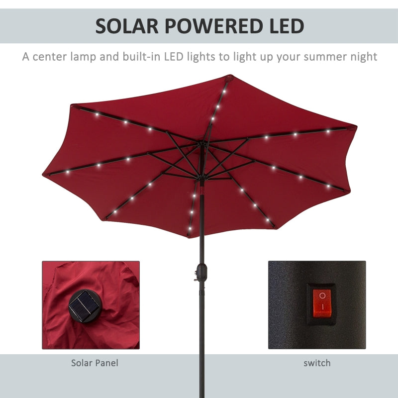 Outsunny 24 LED Solar Powered Parasol Umbrella-Wine Red