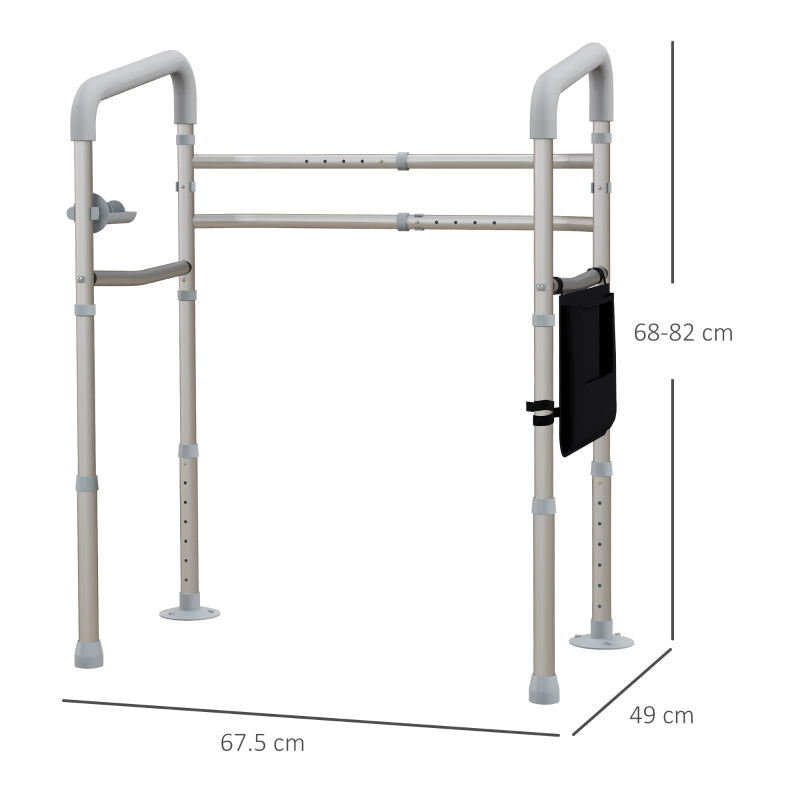 HOMCOM Free Standing Toilet Frame, Height & Width Adjustable Toilet Safety Frame w/ Arms, Additional Suction Cups, Handrail Grab Bar, 136kg Capacity