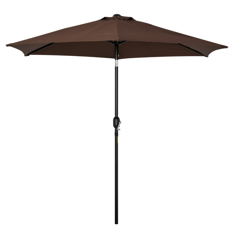 Outsunny 2.7M Parasol Patio Tilt Umbrella Sun Umbrella Outdoor Garden Sunshade Aluminium Frame with Crank, Coffee