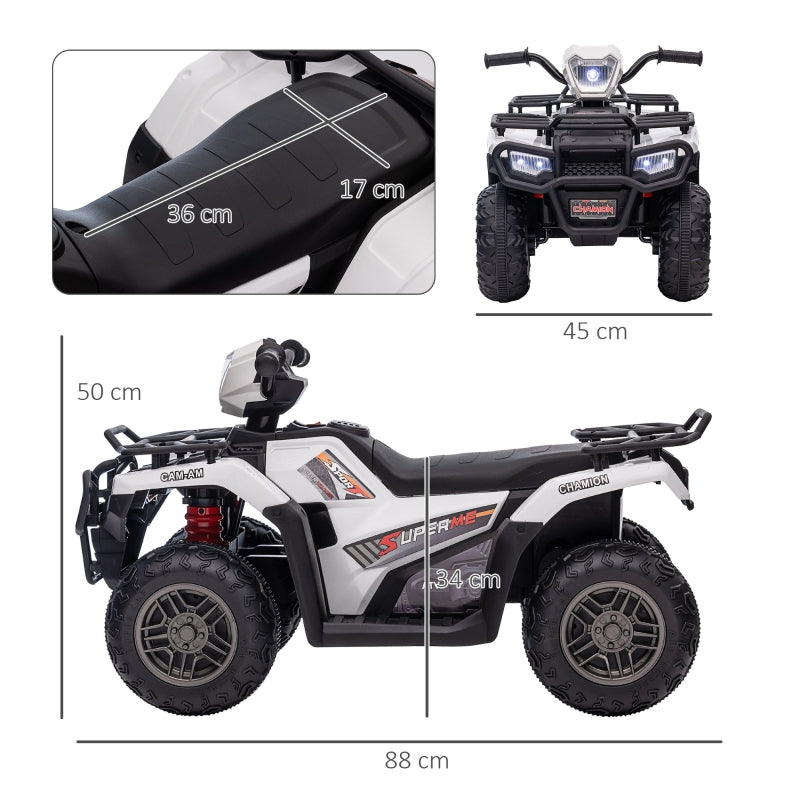 HOMCOM 12V Kids Quad Bike with Forward Reverse Functions, Electric Ride On ATV with Music, LED Headlights, for Ages 3-5 Years - White