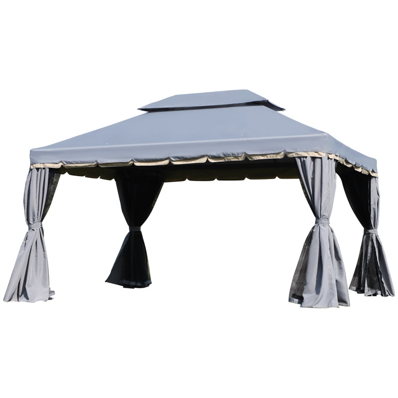 Outsunny 3 x 4m Aluminium Alloy Gazebo Marquee Canopy Pavilion Patio Garden Party Tent Shelter with Nets and Sidewalls - Grey