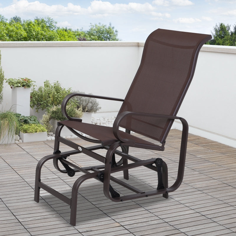 Outsunny Outdoor Gliding Rocking Chair with Sturdy Metal Frame Garden Comfortable Swing Chair for Patio, Backyard and Poolside, Brown