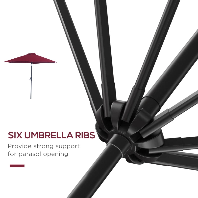 Outsunny 2.7M Tilting Parasol Sun Parasol Outdoor Garden Umbrellas Sun Shade Aluminium Frame with Crank（Wine Red）