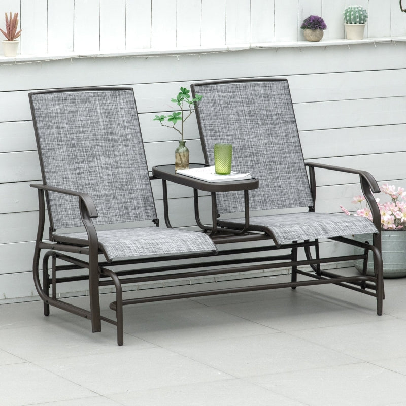 Outsunny Metal Double Swing Chair Glider Rocking Chair Seat Outdoor Seater Garden Furniture Patio Porch With Table