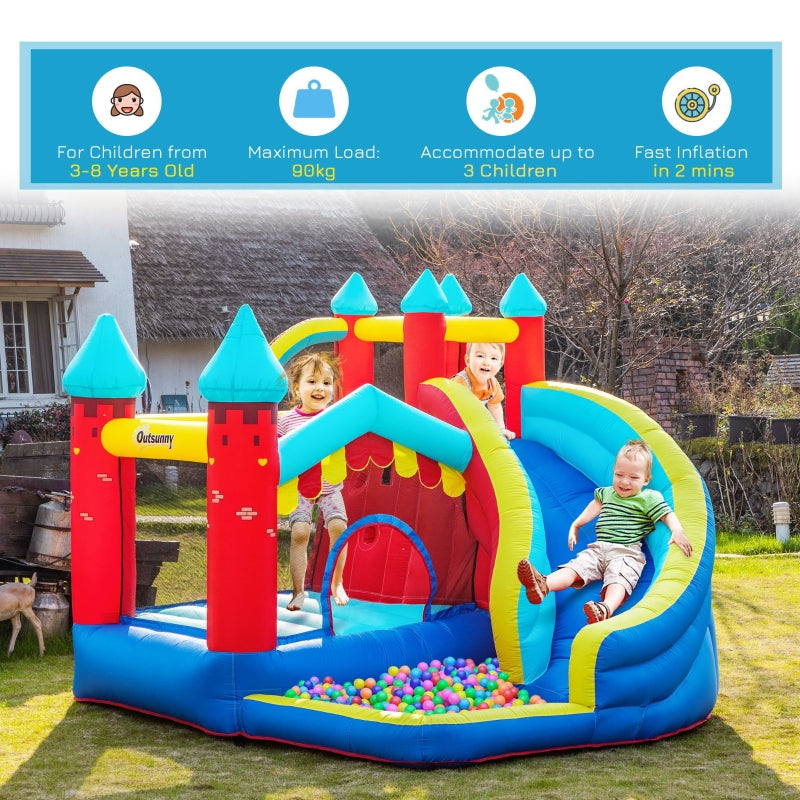 Outsunny 4 in 1 Kids Bounce Castle Large Inflatable House Trampoline Slide Water Pool Climbing Wall for Kids Age 3-8, 2.9 x 2.7 x 2.3m