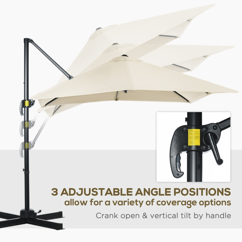 Outsunny 2.5 x 2.5m Patio Offset Parasol Umbrella Cantilever Hanging Aluminium Sun Shade Canopy Shelter 360° Rotation w/Crank Handle, Cream White