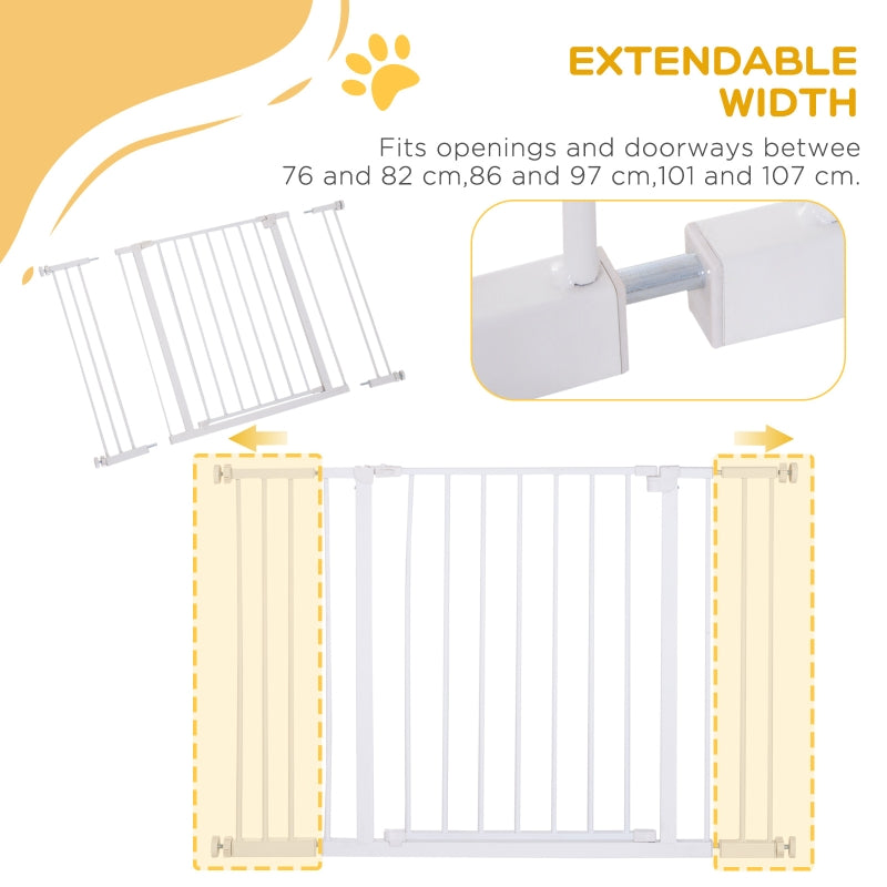 PawHut Pressure Fitted Pet Dog Safety Gate Metal Fence Extending 72-107cm Wide