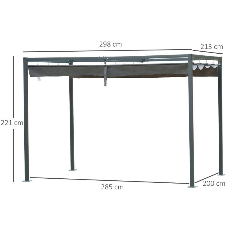 Outsunny 3 x 2 m Outdoor Pergola Gazebo Wall Mounted Retractable Canopy Garden Shelter Sun Shade Party with Metal Frame, Grey