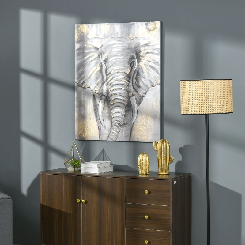 HOMCOM Hand-Painted Metal Canvas Wall Art Grey African Elephant, Wall Pictures for Living Room Bedroom Decor, 100 x 80 cm