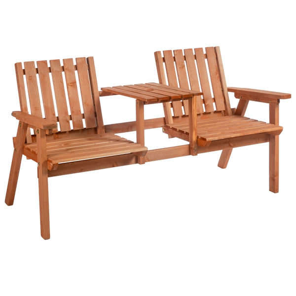 Outsunny 2-Seater Furniture Wooden Garden Bench Antique Loveseat Chair, Table Conversation Set for Yard, Lawn, Porch, Patio, Orange