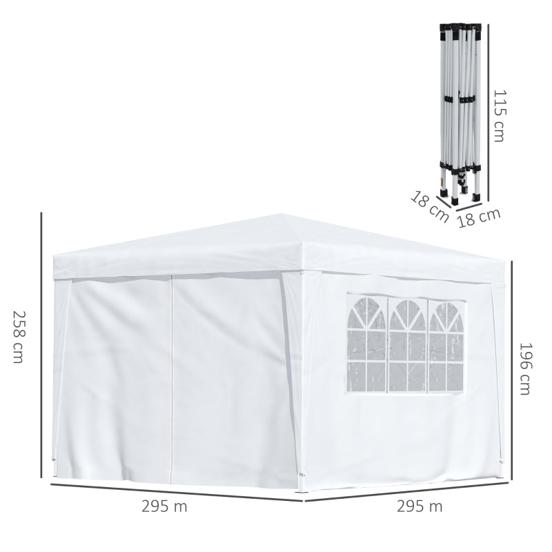 Outsunny 3mx3m Pop Up Gazebo Party Tent Canopy Marquee Waterp Resistant Free Storage Bag White