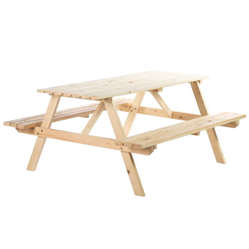 Outsunny 4 Seater Wooden Picnic Table Bench for Outdoor Garden or Patio w/ Parasol Cutout 150 cm