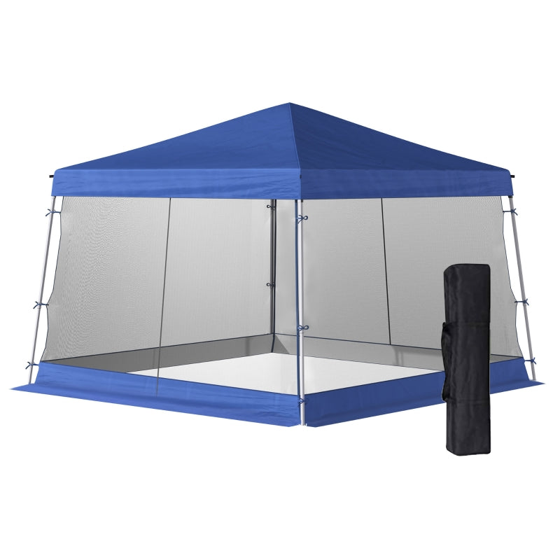 Outsunny 3.6 x 3.6m Outdoor Garden Pop-up Gazebo Canopy Tent Sun Shade Event Shelter Folding with Mesh Screen Side Walls  - Blue