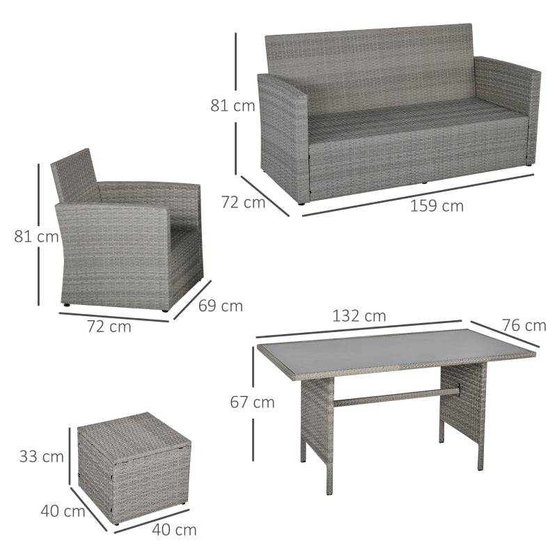 Outsunny 6 PCS Outdoor Patio PE Rattan Wicker Tempered Glass Dining Table Sets for Garden Backyard w/ Cushions & Mixed Grey