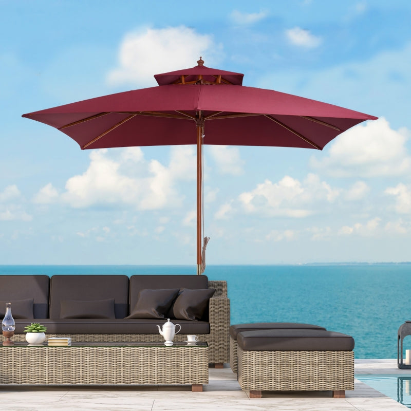 Outsunny 3m Patio Umbrella Bamboo Umbrella Parasol-Wine Red