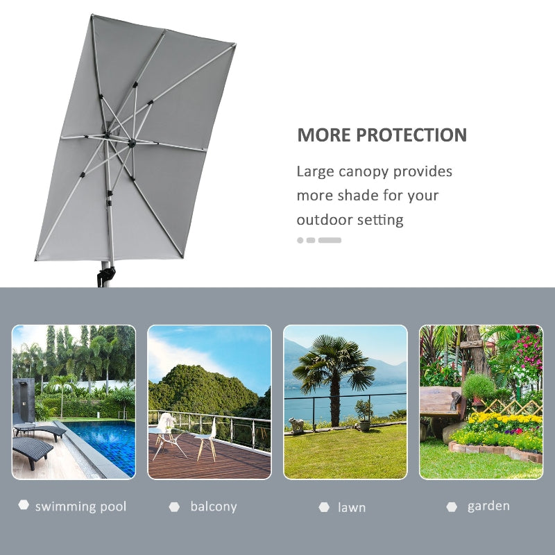 Outsunny 3 x 3(m) Square Cantilever Roma Parasol Garden Sun Umbrella Canopy Sun Shade Aluminium 360° Rotating & Cross Base, Light Grey Outdoor