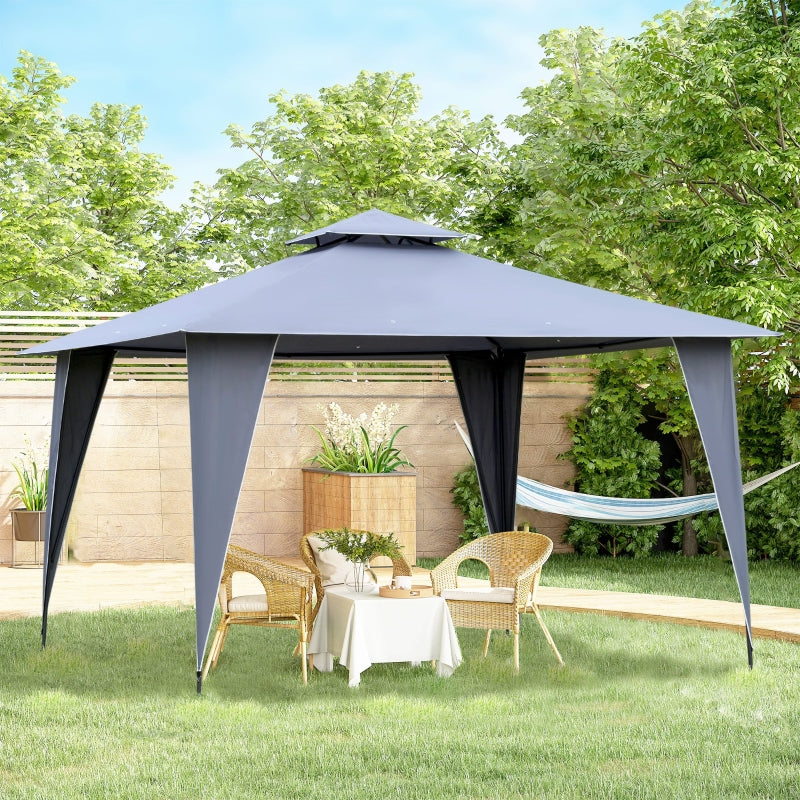 Outsunny 3.5x3.5m Side-Less Outdoor Canopy Tent Gazebo w/ 2-Tier Roof Steel Frame Garden Party Gathering Shelter Grey