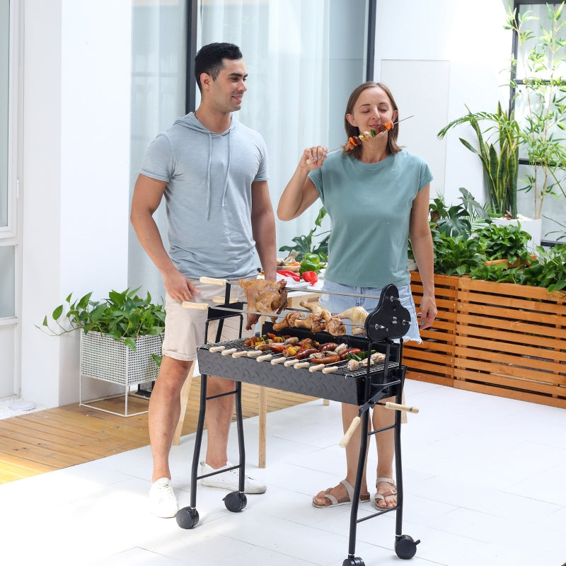 Outsunny Charcoal Trolley BBQ Garden Outdoor Barbecue Cooking Grill High Temperature Powder Wheel 85x36x90cm New