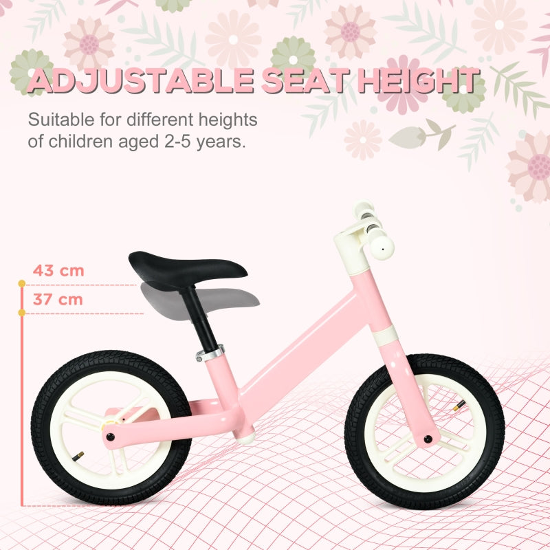 AIYAPLAY 12" Kids Balance Bike, No Pedal Training Bike for Children with Adjustable Seat, 360° Rotation Handlebars - Pink