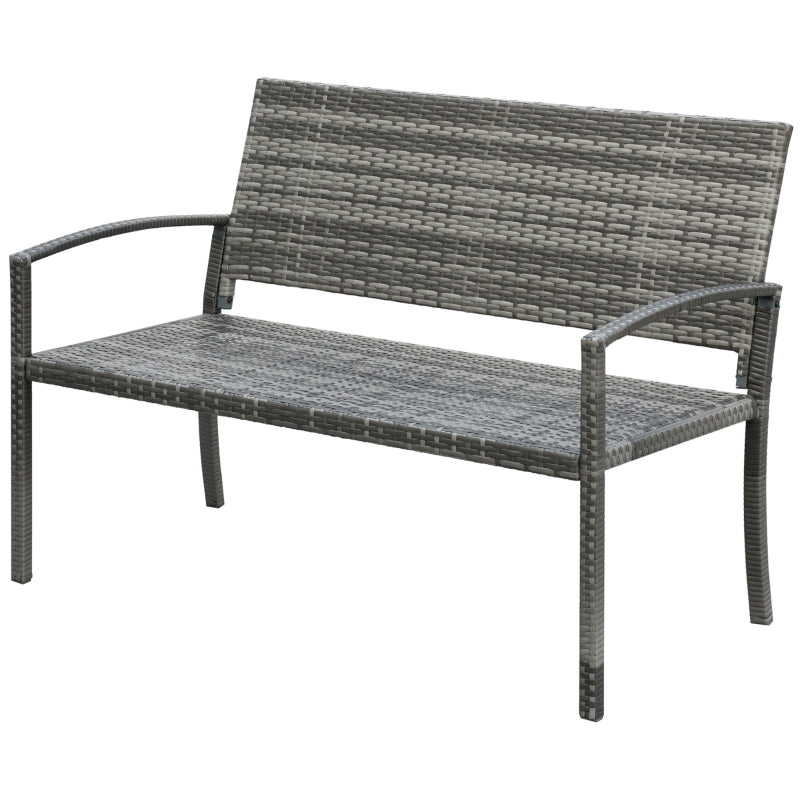 Outsunny Patio Rattan 2 Seater Garden Bench Wicker Weave Love Seater Armchair Furniture Outdoor Garden Conservatory Chair Grey