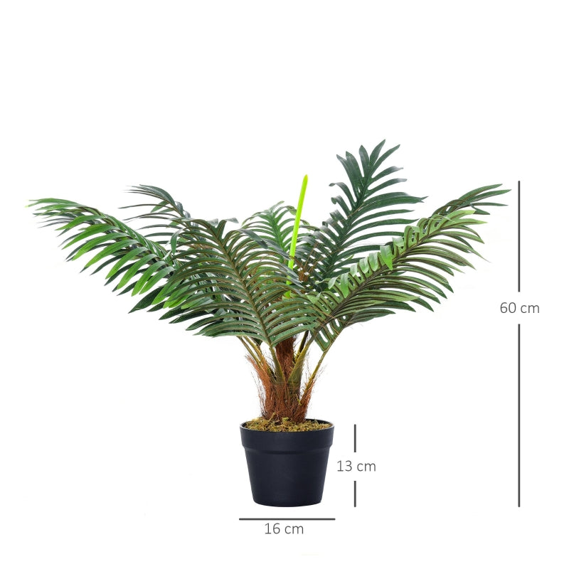 Outsunny Artificial Palm Tree Decorative Plant 8 Leaves with Nursery Pot, Fake Tropical Tree for Indoor Outdoor Décor, 60cm