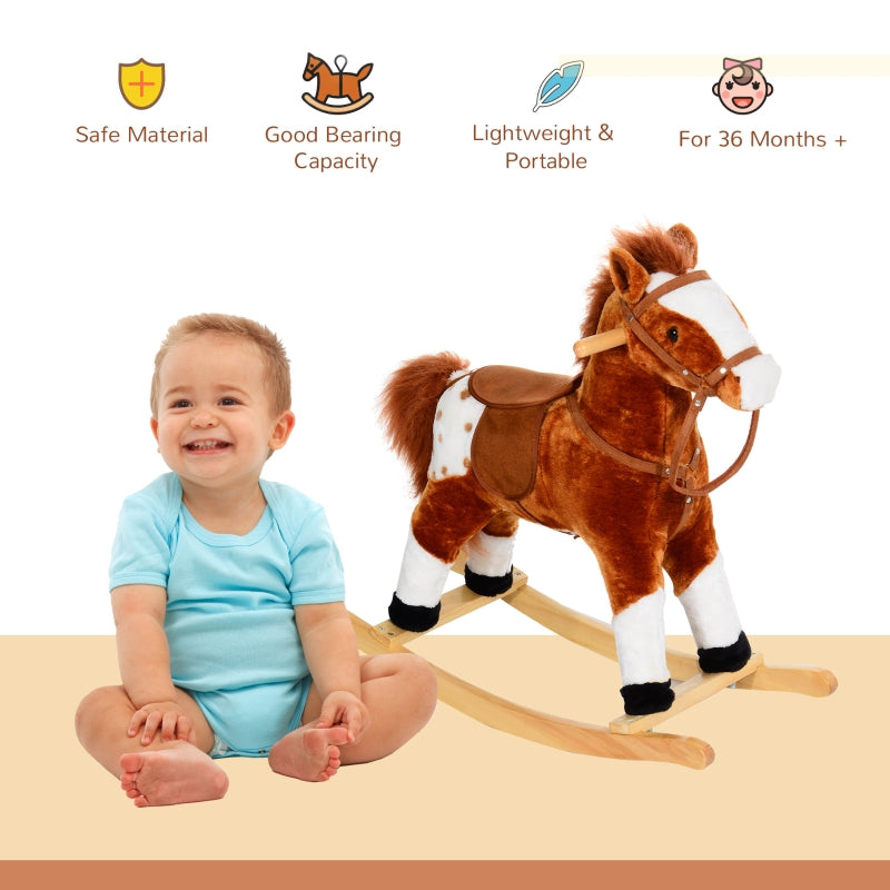 HOMCOM Wooden Rocking Horse with Sound Handle Grip Traditional Toy Fun Gift Brown