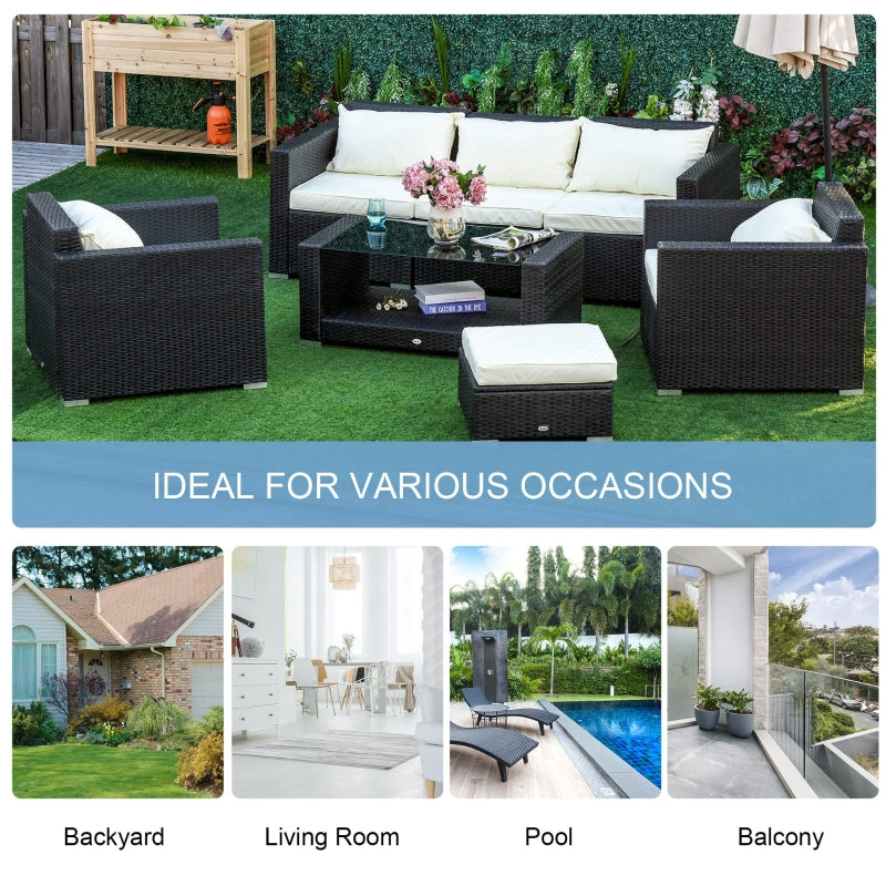 Outsunny 6-Seater Rattan Sofa Set Garden Furniture Outdoor Wicker Weave and Aluminium Frame Conservatory Table Chairs w/ Cushions, Dark Grey