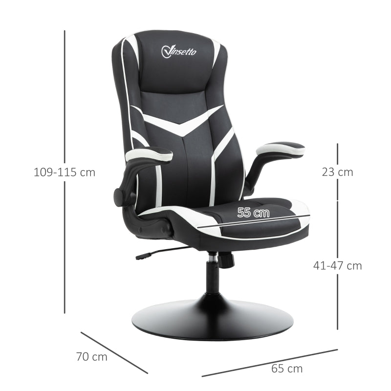 Vinsetto Gaming Chair Ergonomic Computer Chair with Adjustable Height Pedestal Base, Home Office Desk Chair PVC Leather Black and White