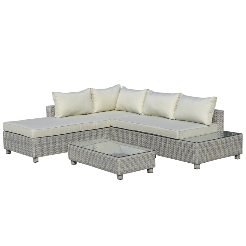 Outsunny 3 Pieces Outdoor PE Rattan Sofa Set, Patio Wicker Sectional Conversation Aluminium Frame Furniture Set, 4-Level Adjust Backrest Chaise Lounge