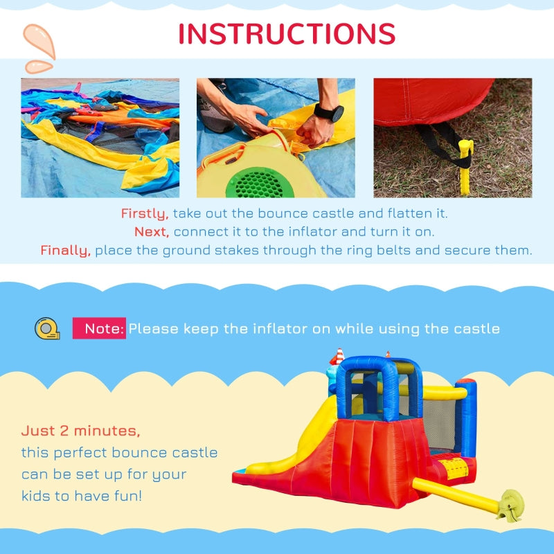 Outsunny 4 in 1 Kids Bounce Castle Large Sailboat Style Inflatable House Slide Trampoline Water Pool Climbing Wall for Kids Age 3-8, 2.65 x 2.6 x 2m