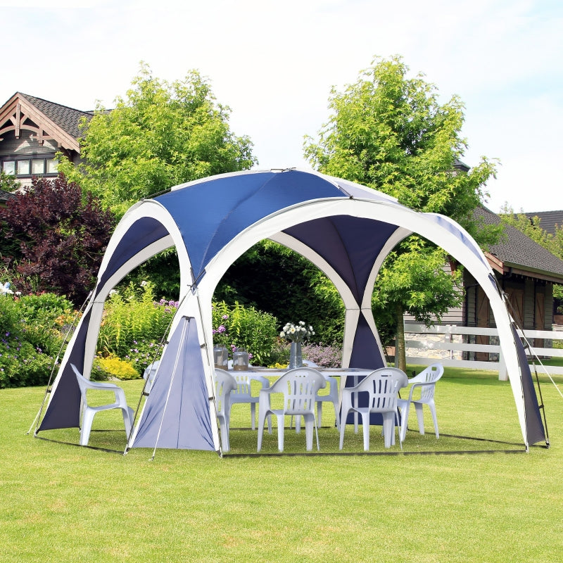 Outsunny 3.5 x 3.5M Gazebo Outdoor Marquee Tent Garden Sun Shelter Patio Spire Arc Pavilion Camp Sun Shade Blue and Grey