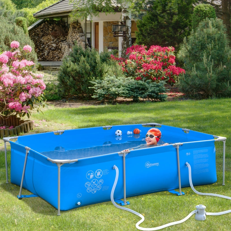 Steel Frame Pool with Filter Pump and Filter Cartridge Rust and Reinforced Sidewalls Resistant Above Ground Pool Blue 315 x 225 x 75cm by Outsunny