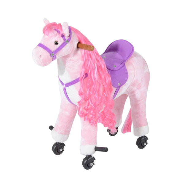 HOMCOM Kids Plush Ride On Walking Horse W/Sound-Pink