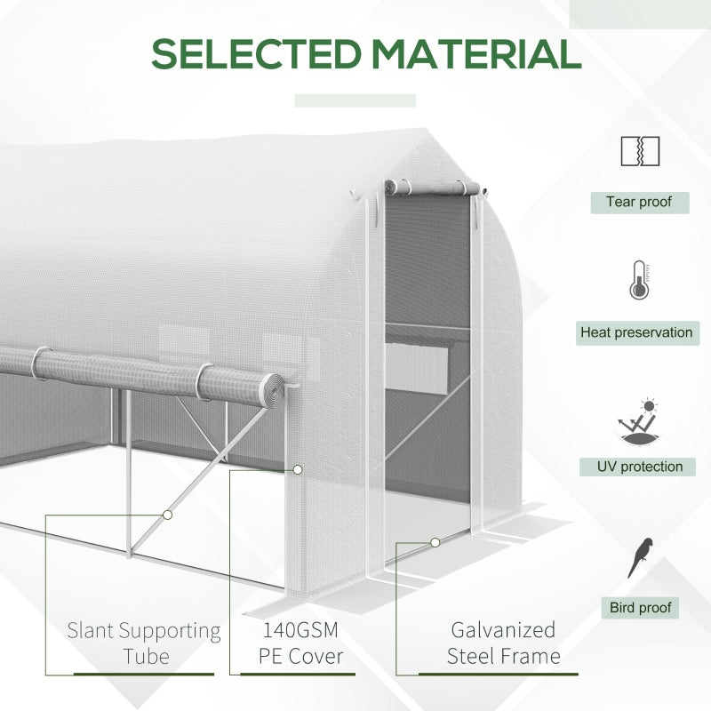 Outsunny 3 x 2m Walk-in Polytunnel Greenhouse, Zipped Roll Up Sidewalls, Mesh Door, Mesh Windows, Tunnel Warm House Tent w/ PE Cover, White