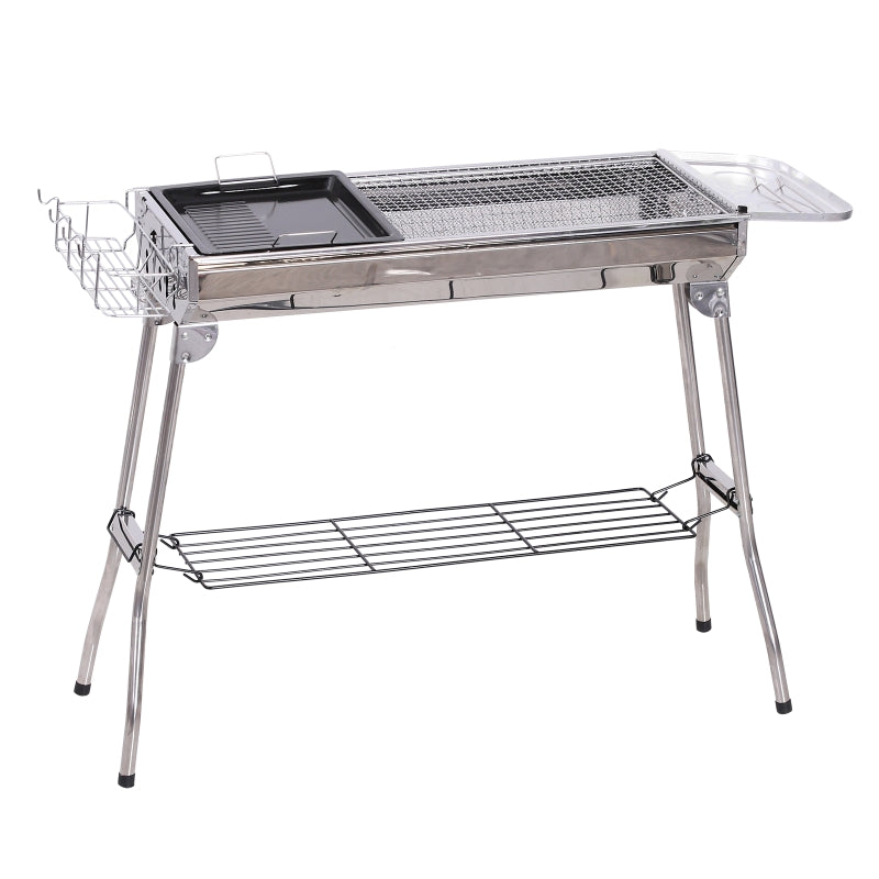 Outsunny Charcoal BBQ Stainless Steel Portable Foldable Barbecue Charcoal Grill Outdoor Cooker for Camp Party Picnic