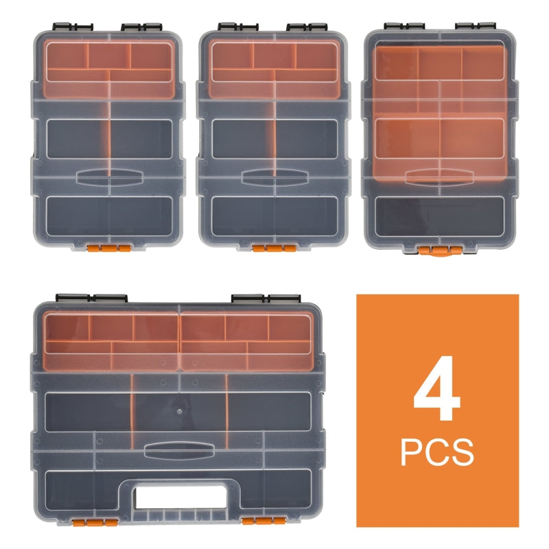 DURHAND PP 4-Pack Size Variety Tool & Hardware Storage Boxes Black/Orange