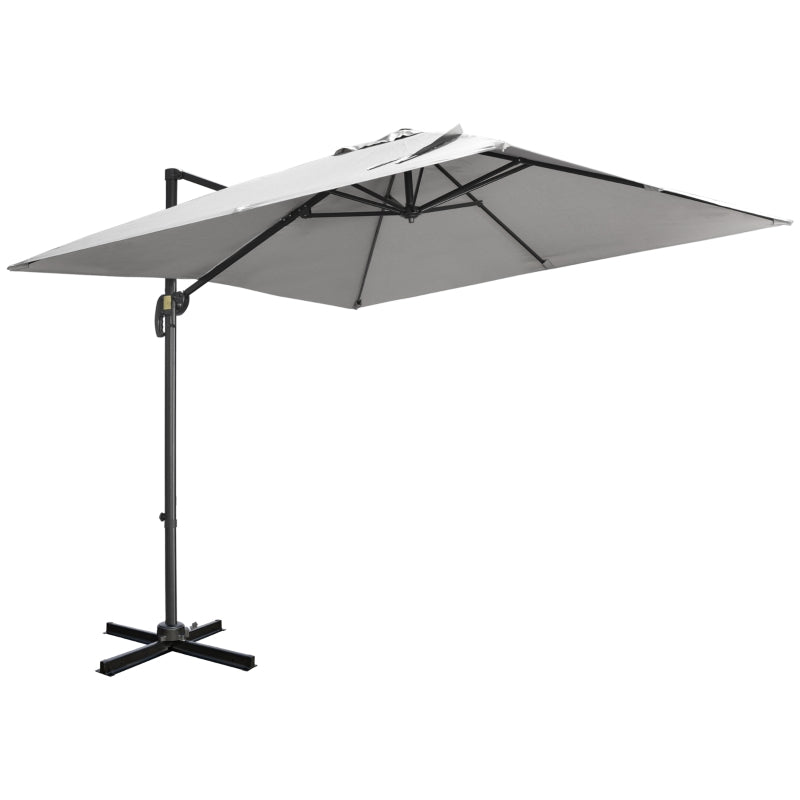 Outsunny 2.7 x 2.7 m Cantilever Parasol, Square Overhanging Umbrella with Cross Base, Crank Handle, Tilt, 360° Rotation and Aluminium Frame, Grey