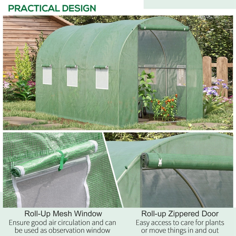 Outsunny Walk in Polytunnel Outdoor Garden Greenhouse with Windows and Door (3 x 2M)