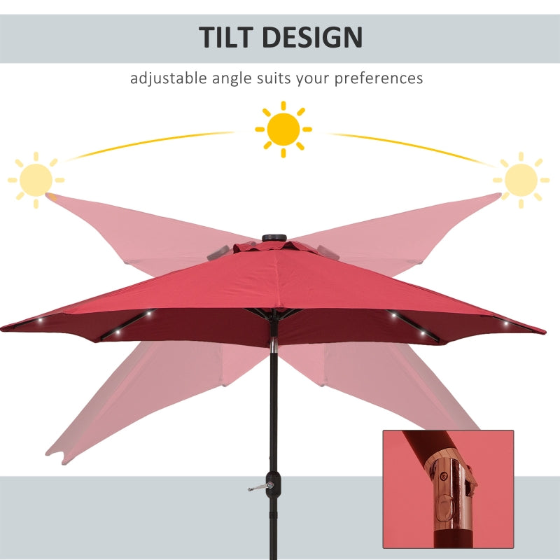 Outsunny 24 LED Solar Powered Parasol Umbrella-Wine Red