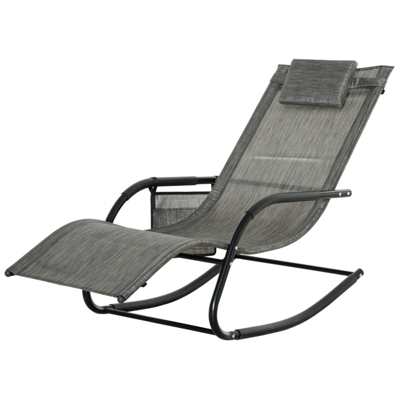 Outsunny Breathable Mesh Rocking Chair Patio Rocker Lounge for Indoor & Outdoor Recliner Seat w/ Removable Headrest for Garden and Patio Dark Grey